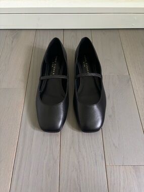 Marc Fisher Black Braided Strap Mary Jane Flats